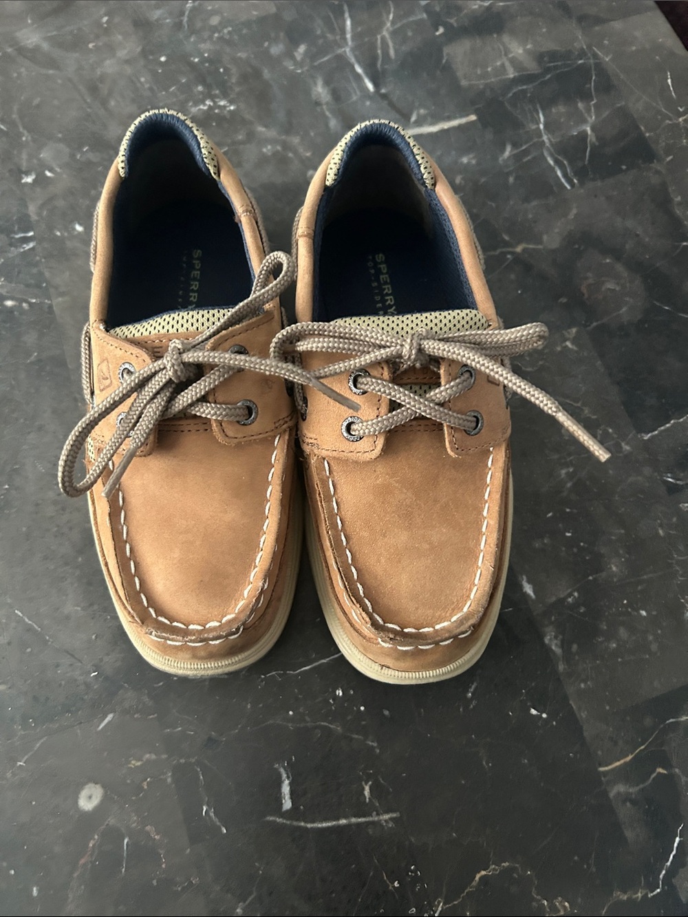 Sperry Kids Tan Suede Moccasins with Brown Laces